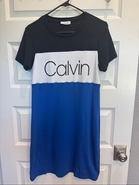 Calvin Colorblock T-Shirt Dress - Black, White & Royal Blue